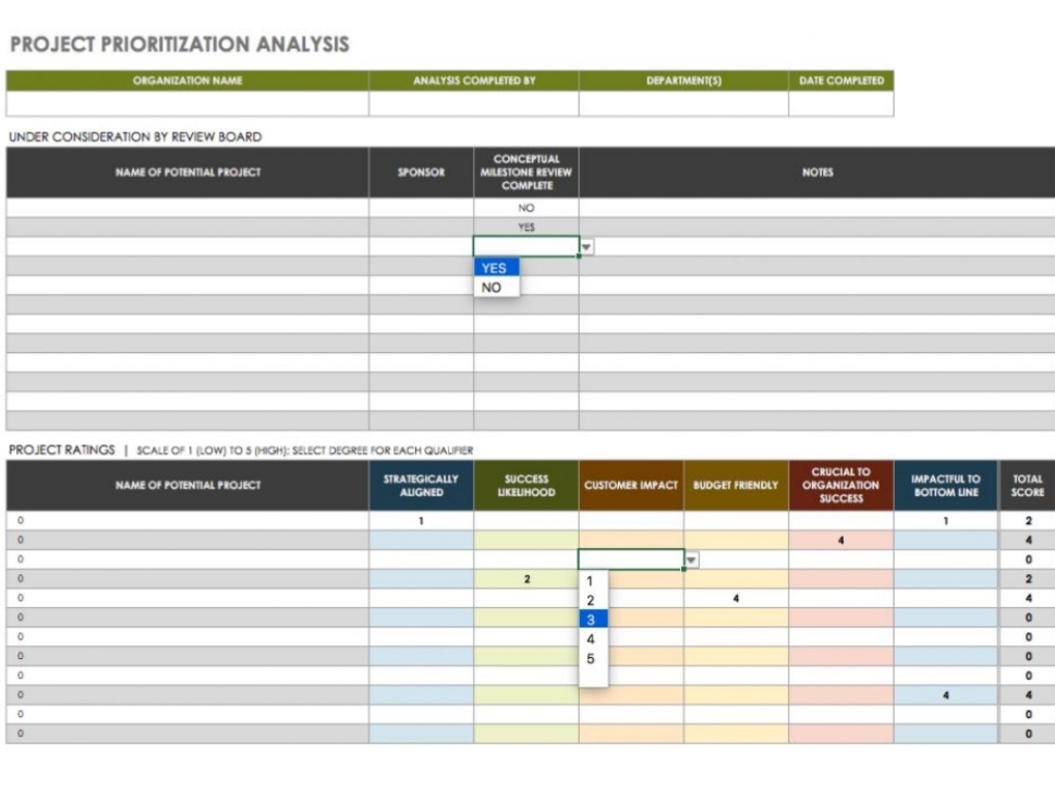 prioritization template excel